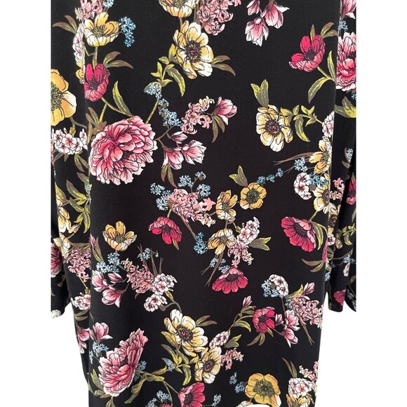 J. Jill Wearever Black Floral Tunic Top Petite L Cottagecore Artsy Dark Romantic - Picture 8 of 14